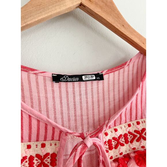 Devotion Twins | Greek Embroidered Tunic Boho Dress | Red Pink | Sz XS - Picture 5 of 16